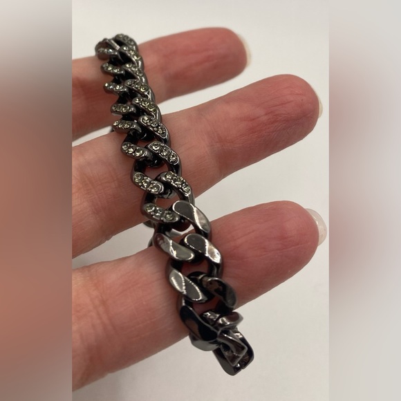 Givenchy Gunmetal Chain Link Bracelet with Swarovski Crystals Gorgeous - Picture 9 of 9